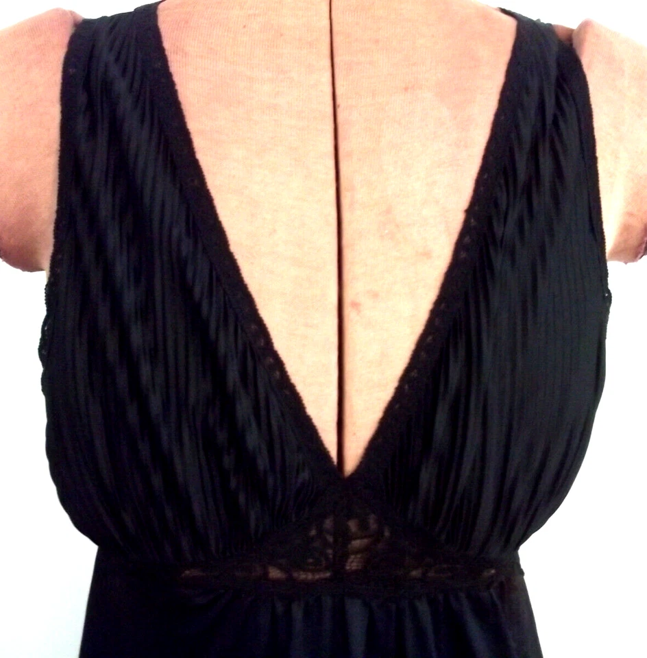 Camisón LARGO De Colección Negro MISS ELAINE ENCAJE Reunido SIN MANGAS Mezcla TALLA S Foto 3 de 4