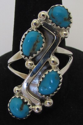 Native American Navajo Sterling Handmade Turquoise Ring Size 8 By Roberta Begay
