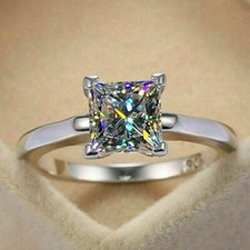 Solitaire 2.80 Ct Princess Cut White Treated Diamond Engagement Ring 925 Silver