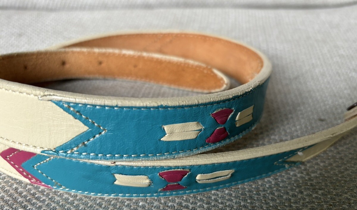 Vintage Nocona Leather Belt Turquoise Pink Western WMs SZ 30  display picture 2