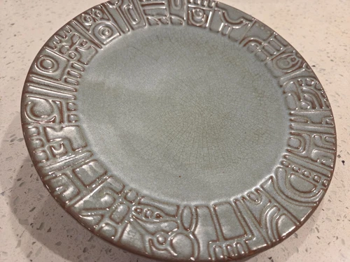 6 pieces Vintage Frankoma Pottery Salad Plates 7G Mayan Aztec Prairie Green 7"