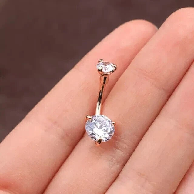 Anel feminino redondo de umbigo folheado a ouro rosa 14K com diamante moissanita 1,20 CT - Imagem 3 de 4