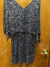 Women NWT "Pisarro Nights" navy blue sequin long sleeve short dress size 8