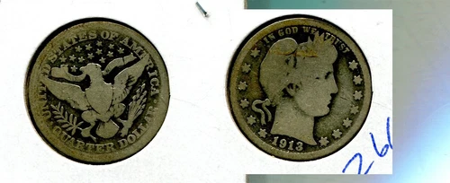 1913 P BARBER SILVER QUARTER GOOD 2669S