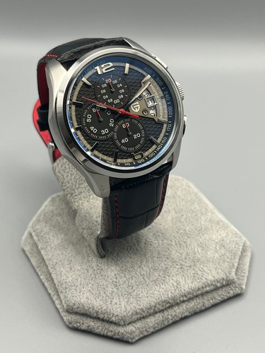 Orologio uomo Cronografo datario automatico acciaio Zaffiro Vera Pelle mov Quarz - Foto 18 di 22