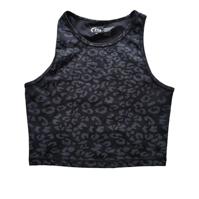 Zyia Active Top Womens Black Leopard Print Compression Tank Top Lightweight 