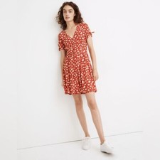 Madewell Button-Front Tie-Sleeve Retro Dress in Happy Hibiscus