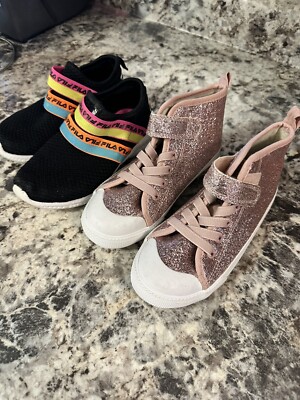 Girls Shoes Lot Of 2 Pair Sneakers Fila H&M Pink Glitter 10.5 And 11.5  Cute