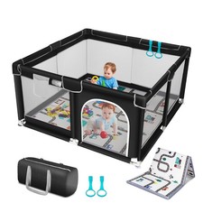 Baby Playpen with Gate,Portable Kids Activity Center w/ Anti-Slip Mat,In/outdoor