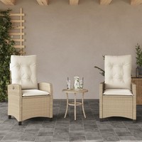 Gartensessel 2Er Set Mit Kissen Verstellbar Poly Rattan Beige