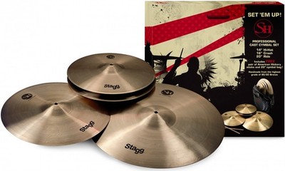 Pro Drum Set Cymbals, Hi-Hat, Crash, Ride + Bag & Sticks