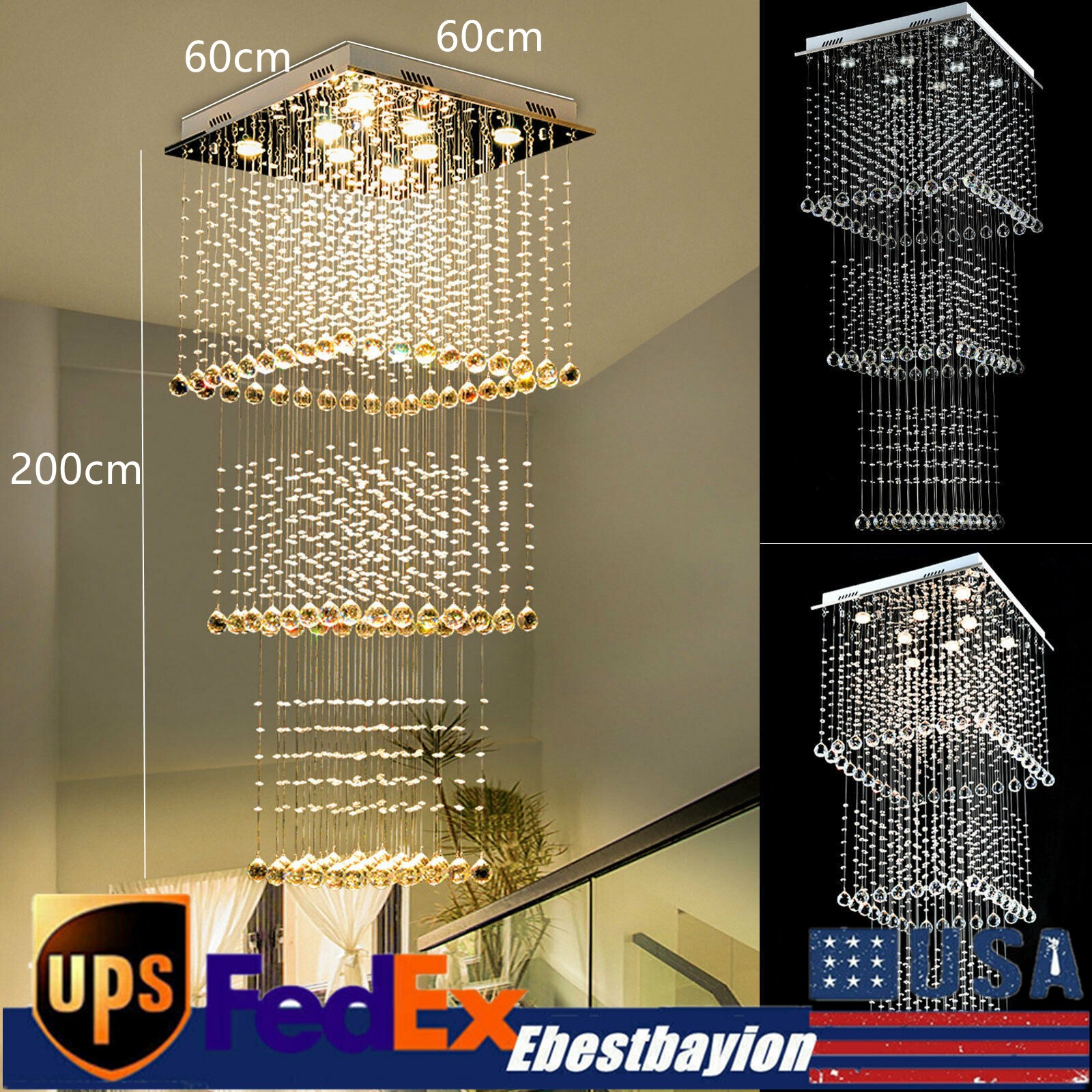 K9 Crystal Pendant Chandelier Raindrop Ceiling Light for Lobby Luxury Lighting