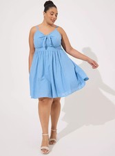 Torrid Women Clip Dot Mini Embroidered Challis Tie Front Skater Dress Size 2x AB