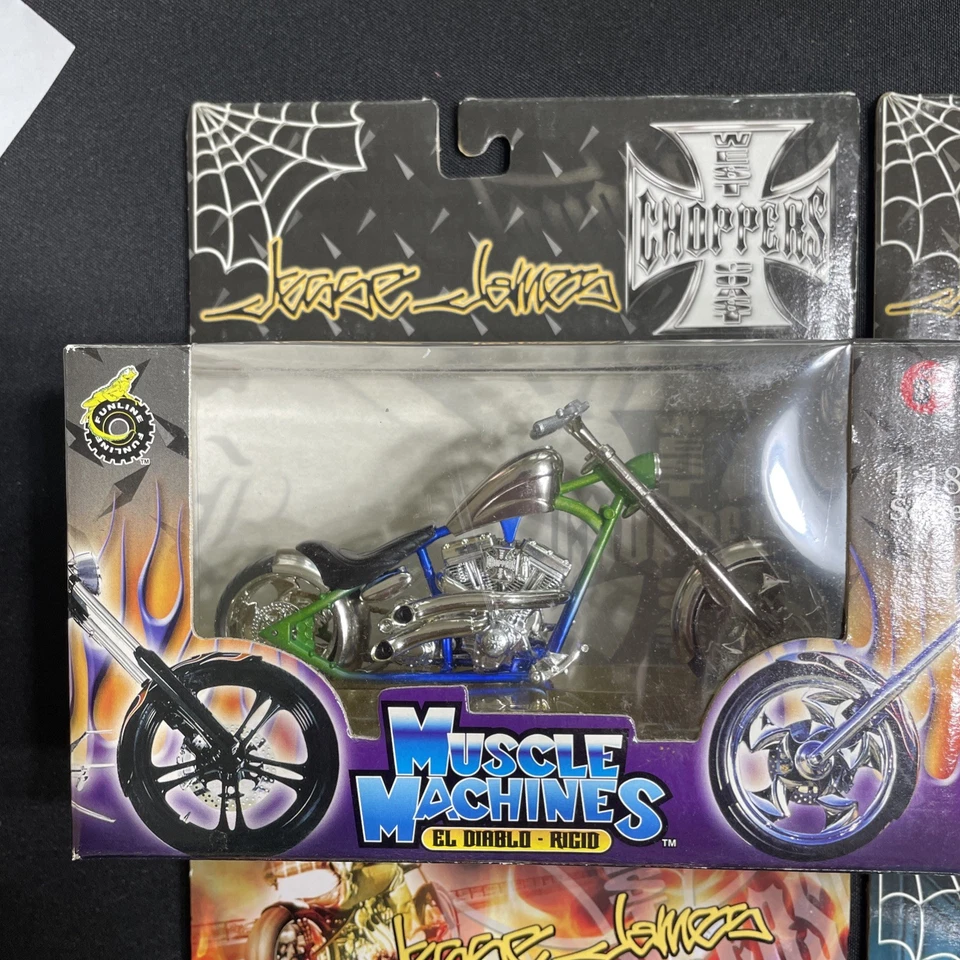 Jesse James West Coast Choppers Lot of 6 – 1:18 Muscle Machines Bikes MIB - Image 2 of 4