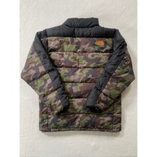 The North Face Boys 14/16 Puffer Jacket Camo 550 Down Insulated Orange Logo