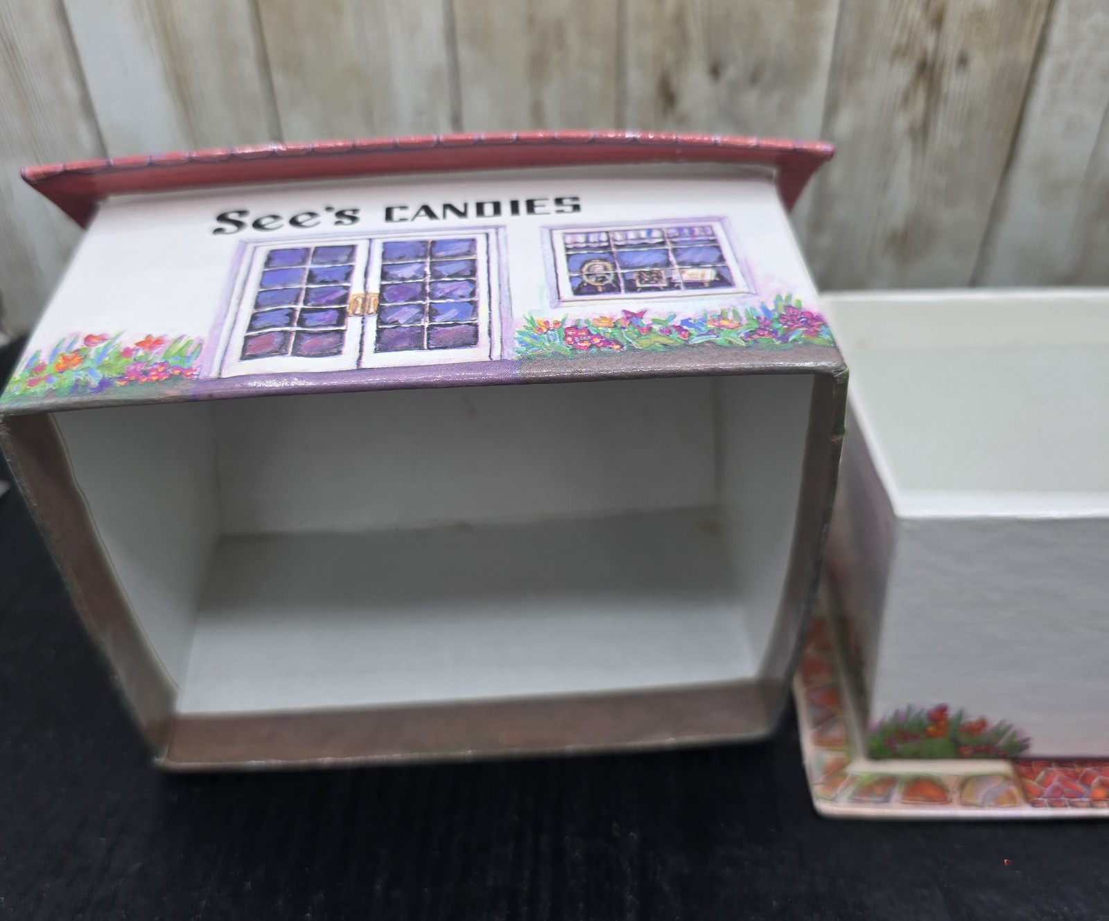 Vintage See's Candies Cardboard Store Shop Cottage House Candy Empty Box