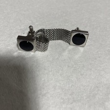 Swank Vintage Black Onyx Silvertone Mesh Wrap Around Men's Cuff Links