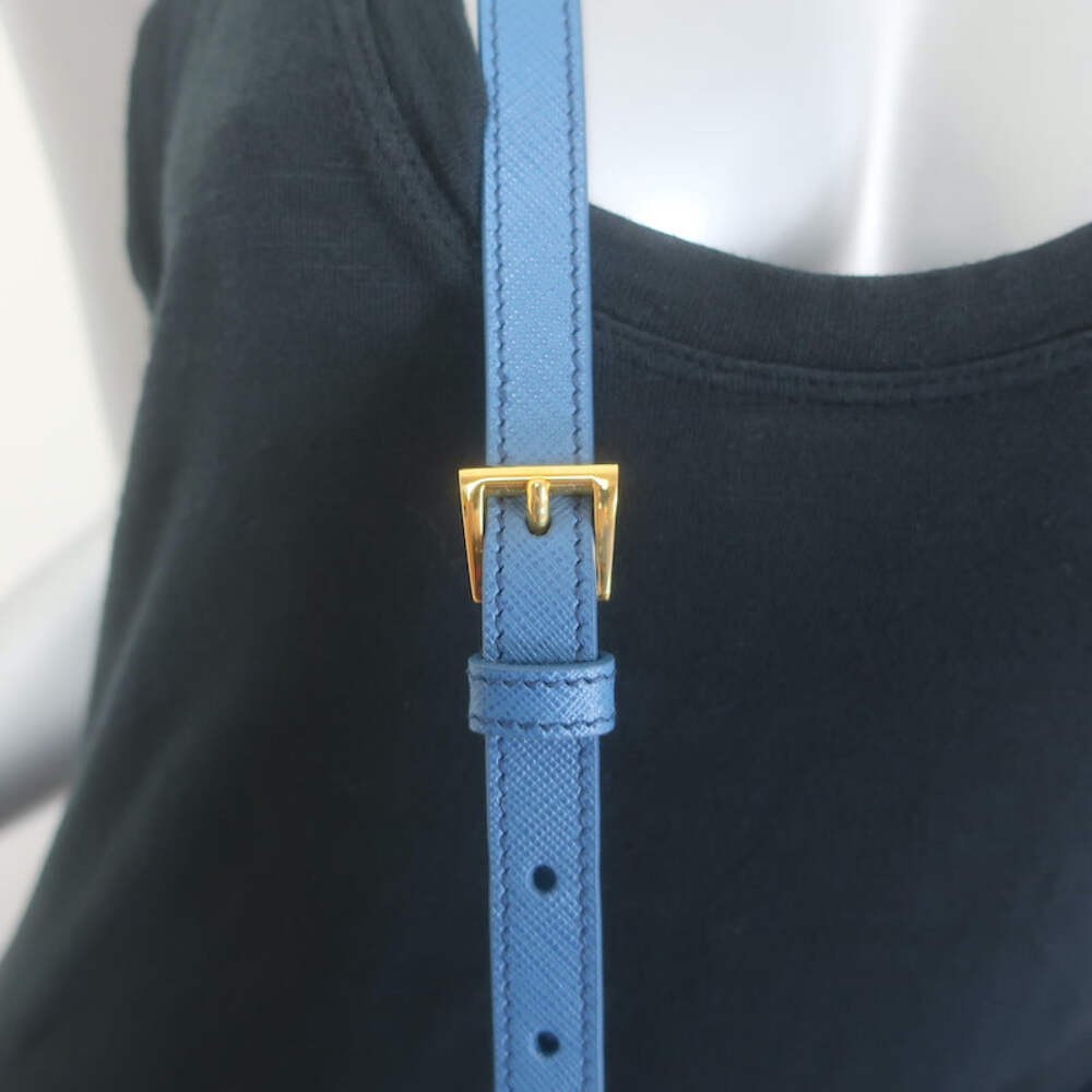 Prada Galleria Double Zip Medium Tote Blue Saffiano Lux Leather