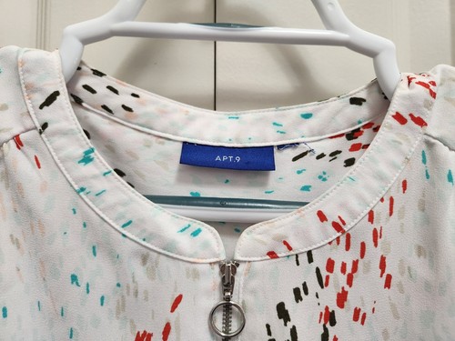 Women's Apt. 9 Abstract Color Speck 1/2 Zip White Sleeveless Tank Top Blouse XL - Afbeelding 5 van 5