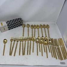 STANLEY ROBERTS BAMBOO TIBURON GOLD PLATED Flatware 33 Pcs