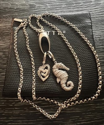 Solid Jette Joop Necklace & Large Seahorse & Double Heart Charm Pendant 