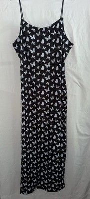 Justify Women's XL Black White Butterfly Scoop Neck Strappy Slip Maxi Dress