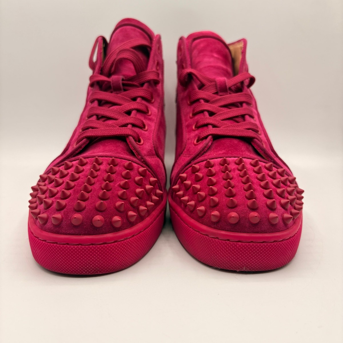 CHRISTIAN LOUBOUTIN Lou Spikes Orlato High Top Sneakers Rosa Suede