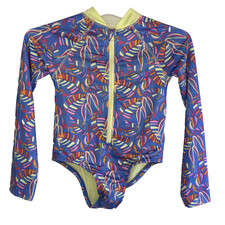 Vince Camuto Girls 12 Long Sleeve Swimsuit Tropical Zip Front Beach Resort Swim