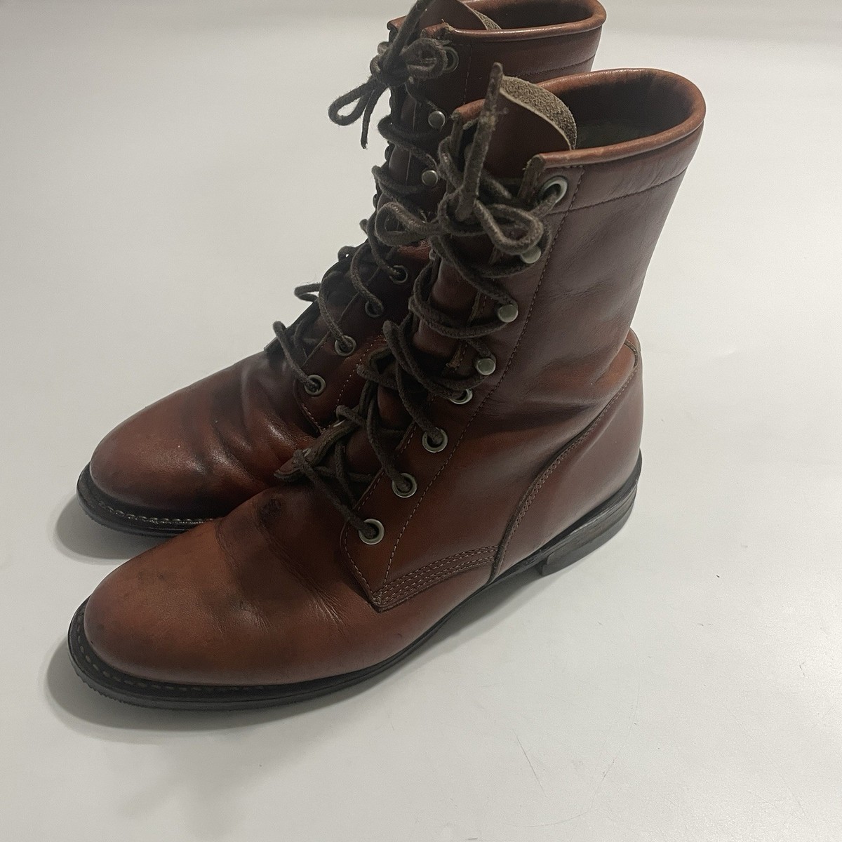 JUSTIN USA L 518 Brown Leather Kiltie Ranch Lace Up Boots 8