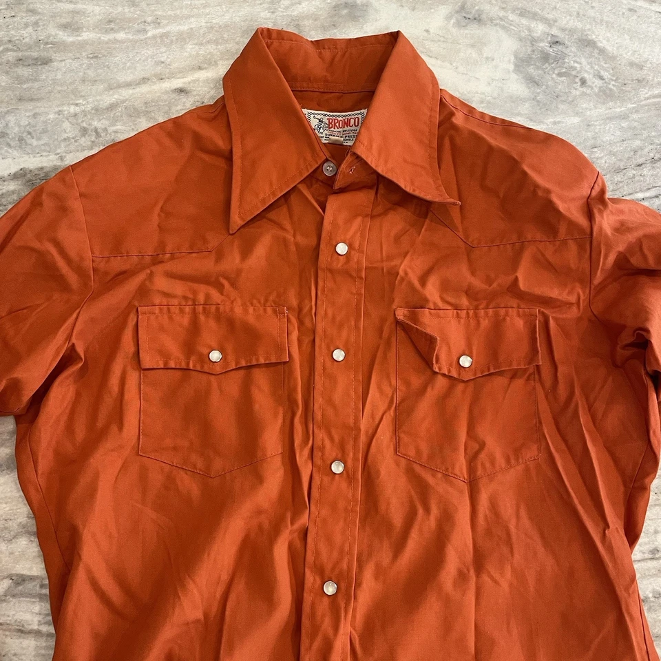 Camisa a Presión Vintage Bronco Western Pearl Yugo Naranja EE. UU. AÑOS 70 80 Para Hombre Mediana Foto 2 de 4
