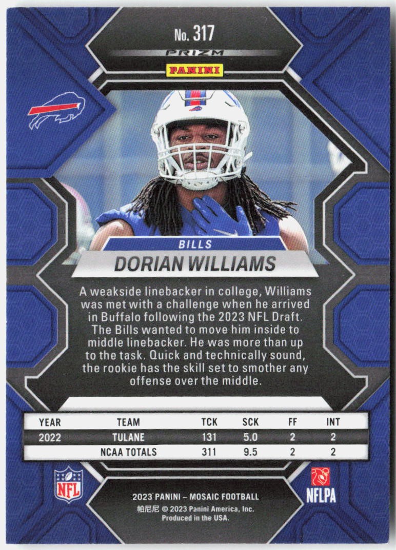 2023 Panini Mosaic #317 Dorian Williams Silver No Huddle Mosaic