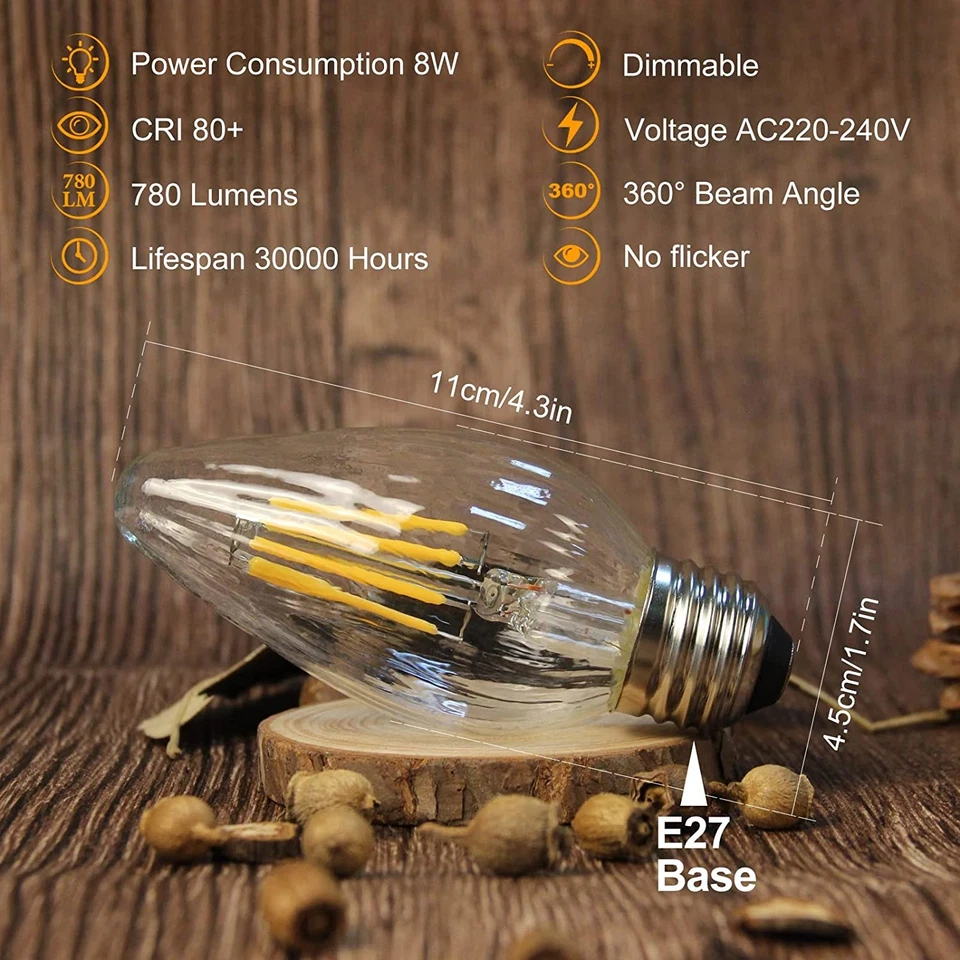 E26 LED Bulb F15 Flame Wrinkle Retro Dimmable Warm White Candelabra Candle Light - Image 4 of 4