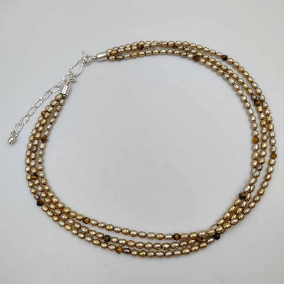 Collar Jay King Desert Rose Trading Perla y Ojos de Tigre 3 Hilos Cuentas 20" Foto 4 de 4