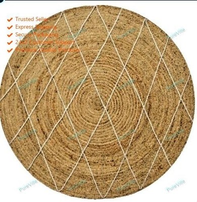 Hand Woven Jute Carpet Boho Area Rugs 4 x 4 Feet Indian Handmade