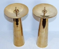 FABULOUS VINTAGE PAIR OF KOREA BRASS MCM 10 3/4" TALL CANDLEHOLDERS WITH INSERTS