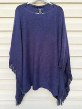 Layers by Lizden Marvelush Cowl Neck Fringed Poncho, Navy, One Size