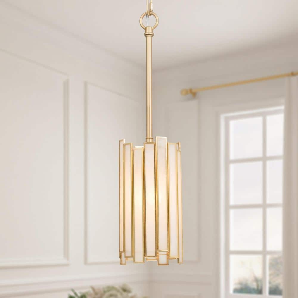 LNC Gold 1-Light Drum Pendant w/ Tiffany Glass Shade Hanging Light