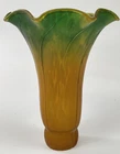 Amber Green Lily Lamp Shade Tiffany Style Vintage Tulip Blown Glass Flower Decor