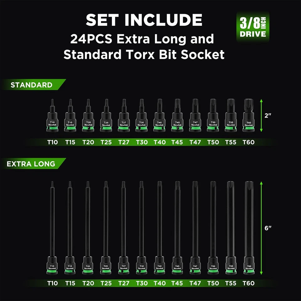 3/8" Drive Impact Torx Bit Socket Set, Extra Long Torx Socket, S2 Alloy Steel... - Image 3 of 4