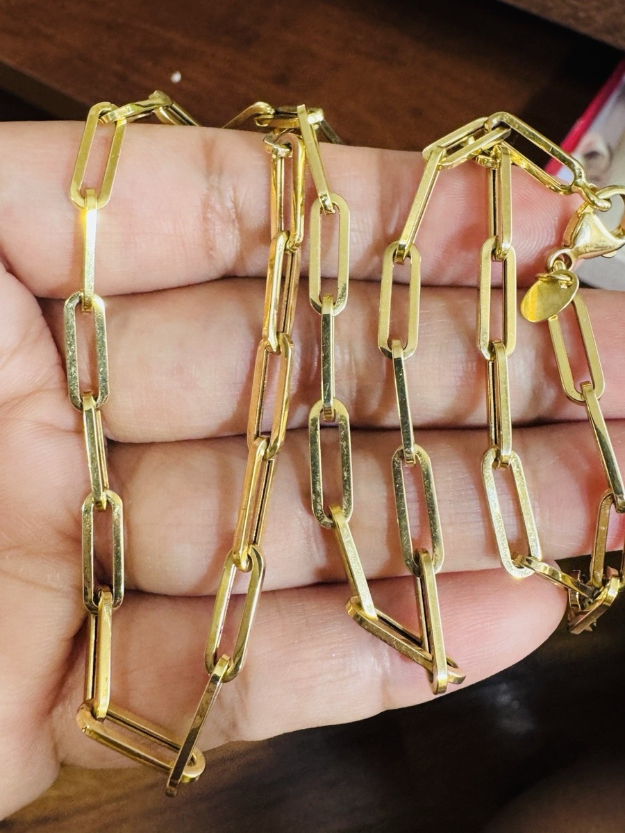 New 18K 750 Genuine Real Pure Saudi Gold Paperclip Necklace 20