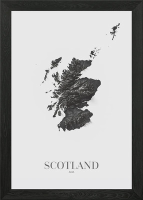 Scotland Shaded Relief Map Framed Wall Art Poster Canvas Print Picture