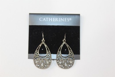 Dangle Earrings Silver-Tone with Clear Stones by Catherines Vintage Retro Style