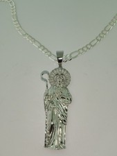 Auténtico Colgante de Plata de Ley San Judas / Cadena Fígaro San Judas Tadeo Plata