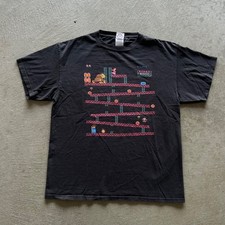Vintage Donkey Kong Shirt Size Large Black Super Mario Bro Videogame Nintendo