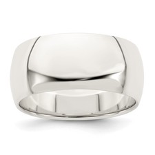 Sterling Silver Half-Round Domed Wedding Band, 9 mm Wide with High-Polish Finish