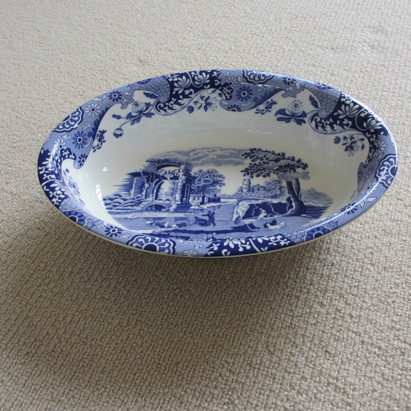 SPODE ITALIAN BLUE AND WHITE 12.5" OVAL CASSEROLE/SERVING DI