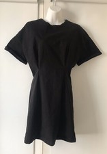 NWD ZARA BLACK  ZIP DRESS Pleats  Short Turn-up Sleeves  Cotton Size M O3743