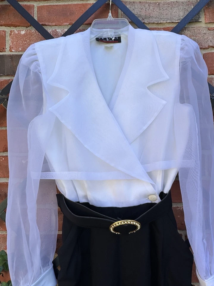 Gorgeous Vintage 1980s 1990s Black And White Organza & Rayon Jumpsuit Size S/M - Image 2 of 4