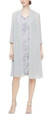 Alex Evenings Women's Short Embroidered Dress With Chiffon Jacket Size 10 Dove
