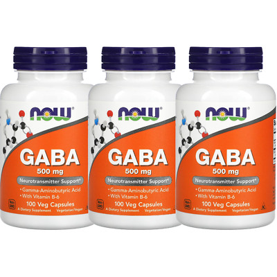 NOW Foods (3 PACKS) GABA, 500 mg, 100 Veg Capsules